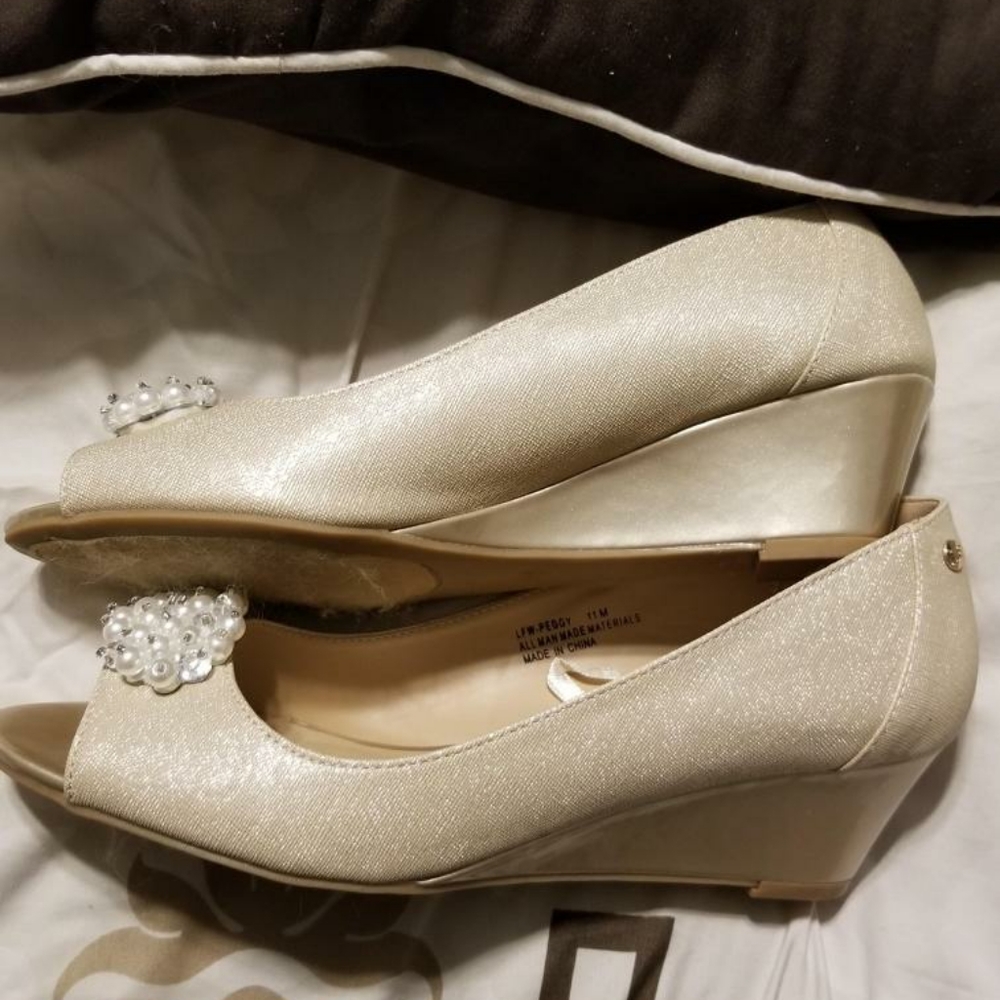 Cream,with  gold metallic shoes